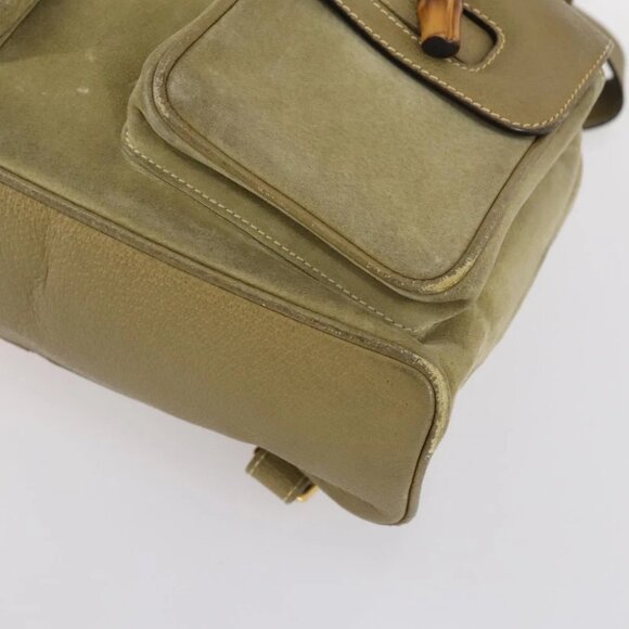 GUCCI Bamboo Backpack Suede Khaki Gold - Picture 6 of 15